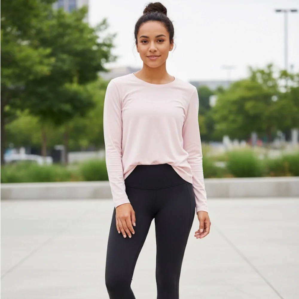 Lululemon Pink Long Sleeve Crewneck Tee Shirt Size M Soft Cotton Athleisure